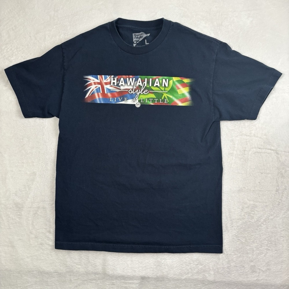 Hawaiian Style Live A Little Blue Short Sleeve Graphic Shirt Men's Large